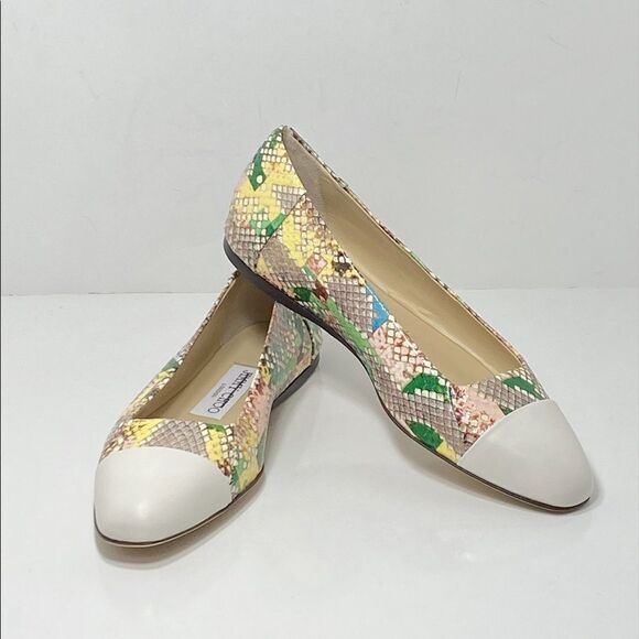 Jimmy Choo Cap-Toe Snakeskin-Embossed Leather Ballerina Flats size 35.5 - Picture 7 of 10